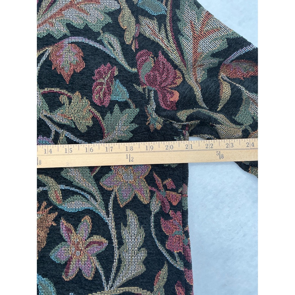 First Option Tapestry Jacket Women Medium Black Floral Frog Button Art To Wear - Picture 5 of 7